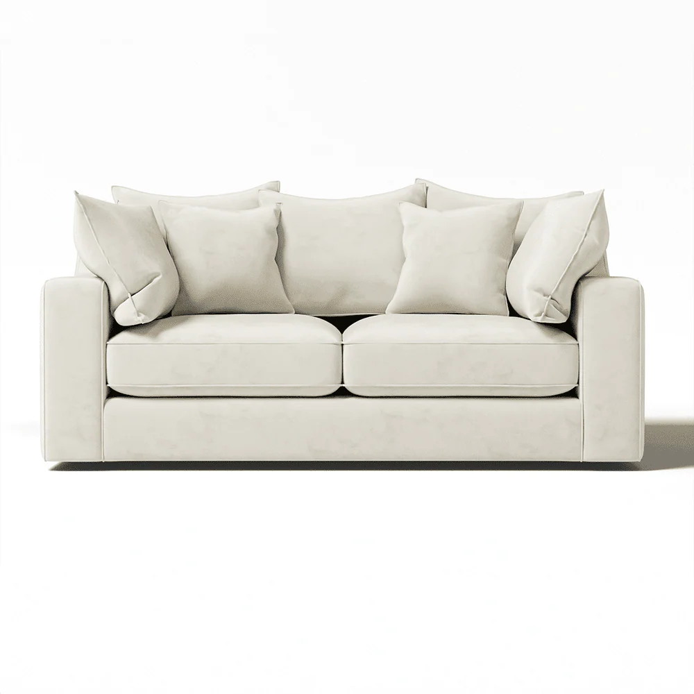 Victoria Cream Velvet 3 Seater Pillow Back Sofa - Image 5