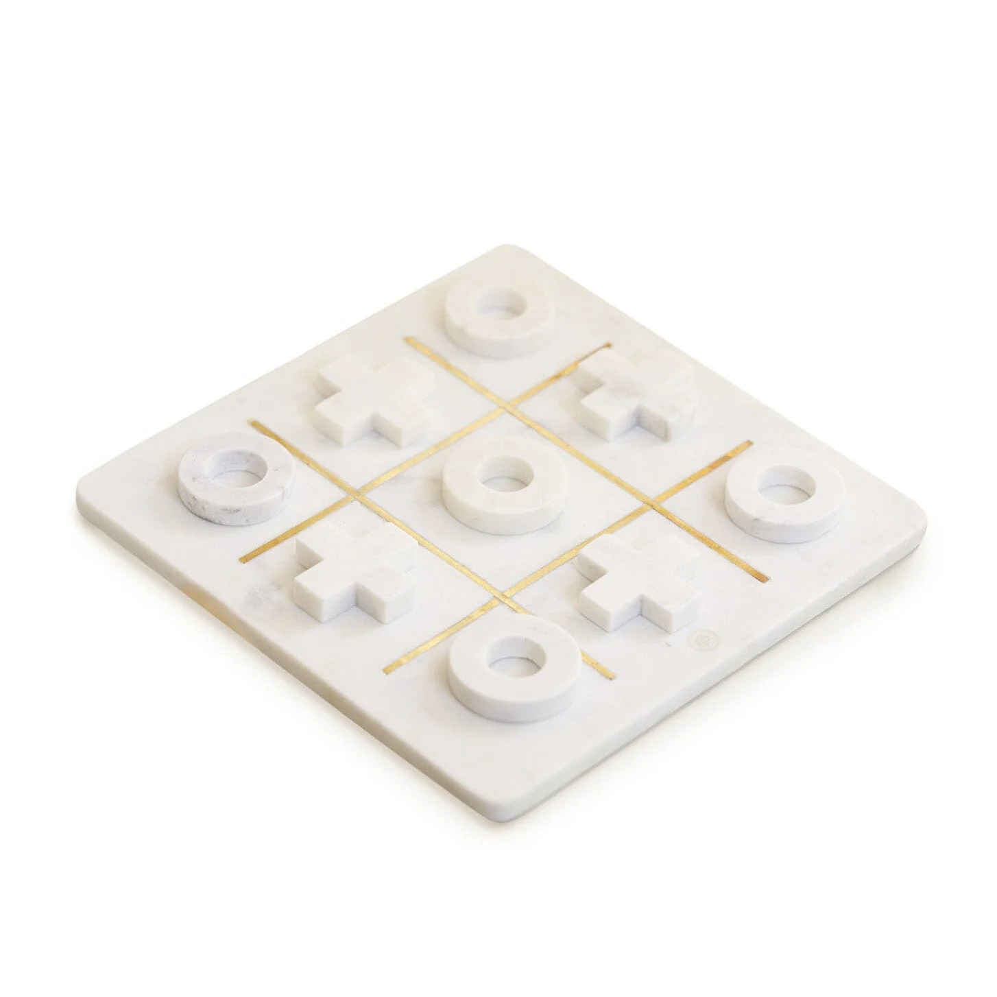 White Marble & Gold Noughts & Crosses Set - Image 4