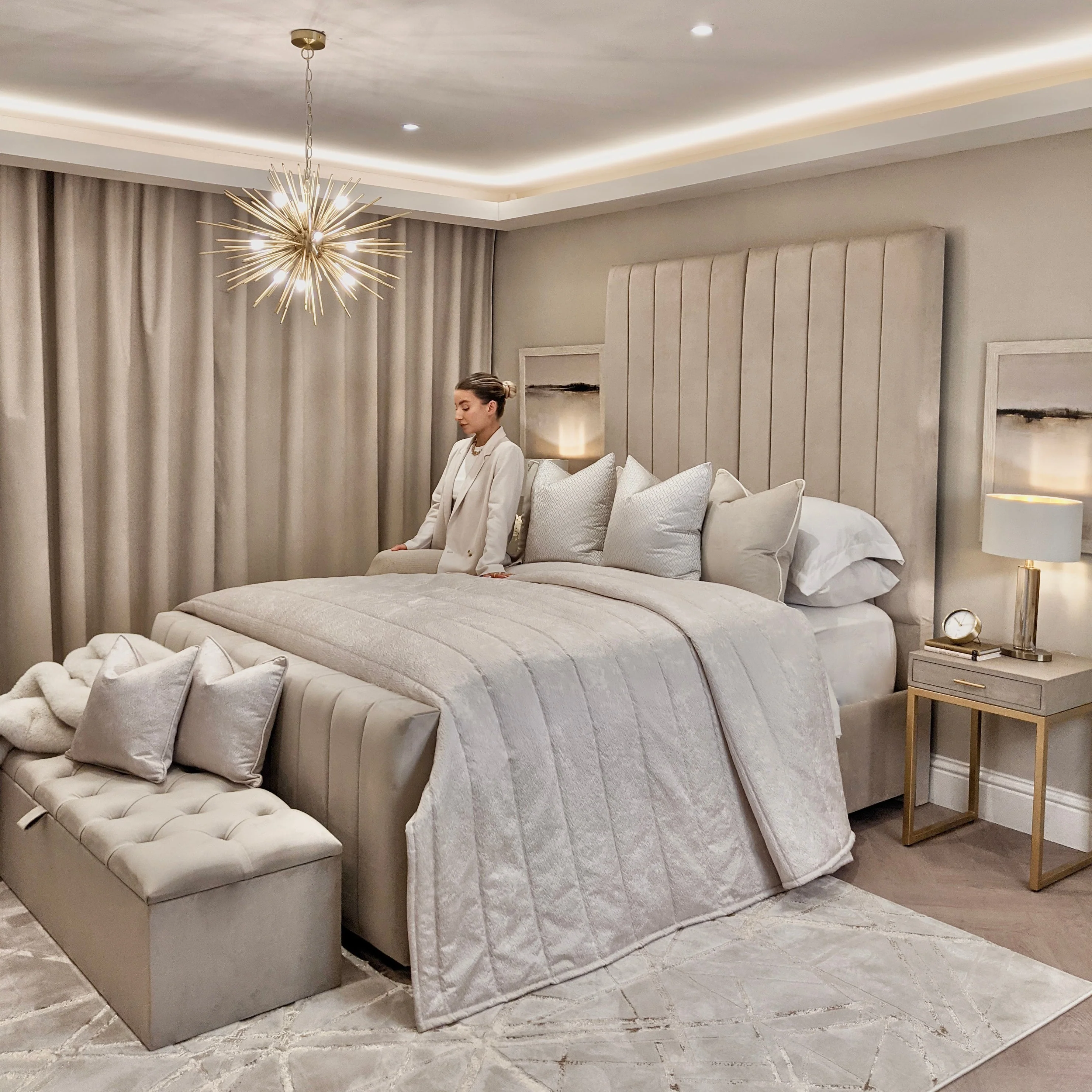 Zana Vanilla Luxury Panelled Bed - Image 4