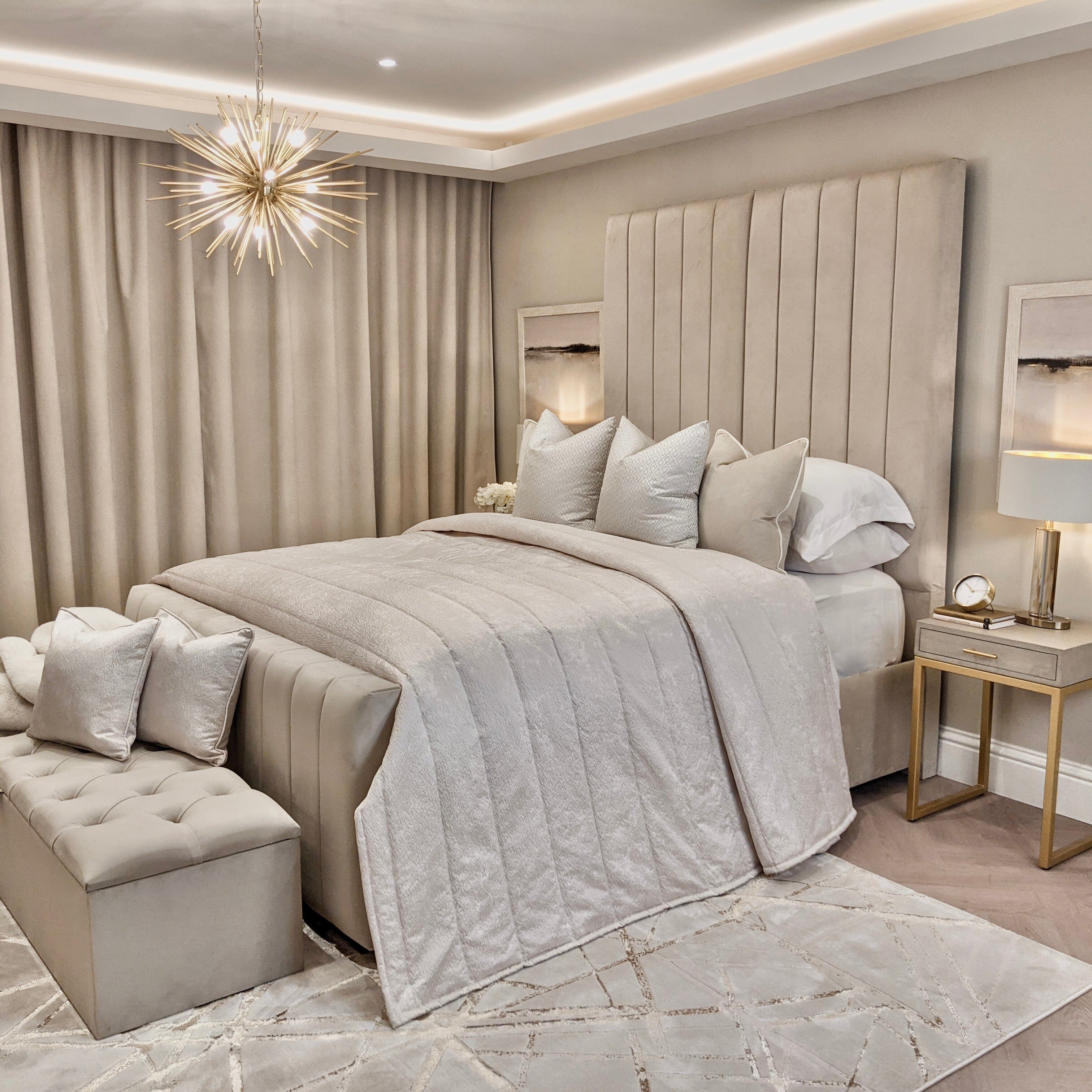 Zana Vanilla Luxury Panelled Bed - Image 9