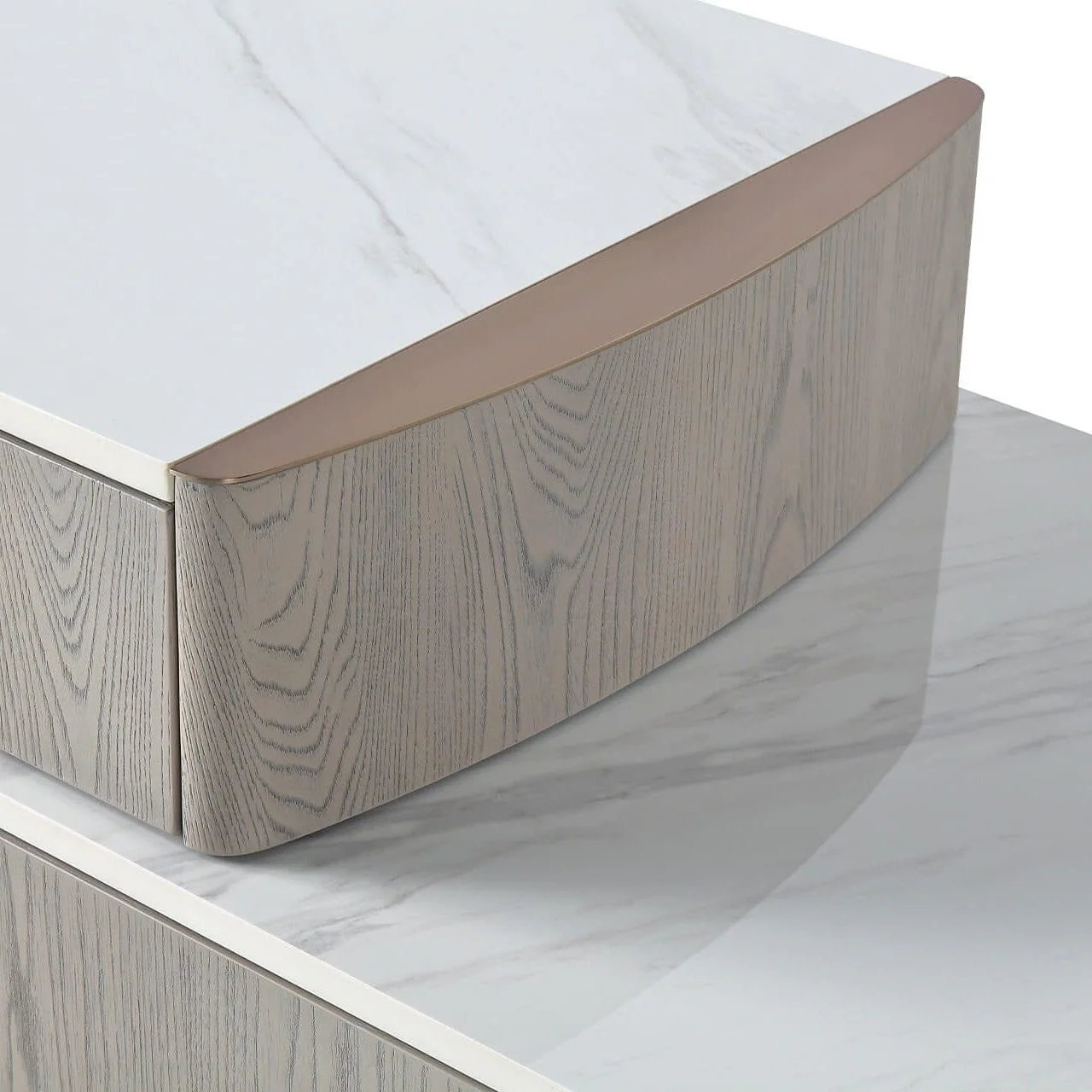 Zendaya 2 Drawer Washed Oak Dressing Table & 3 Drawer Chest with Stone Top - Image 3